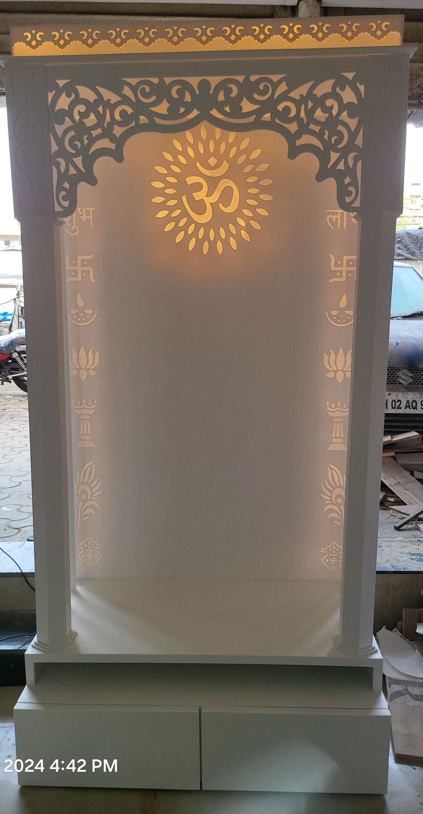 Corian Home Mandir with elegant design - Home temple