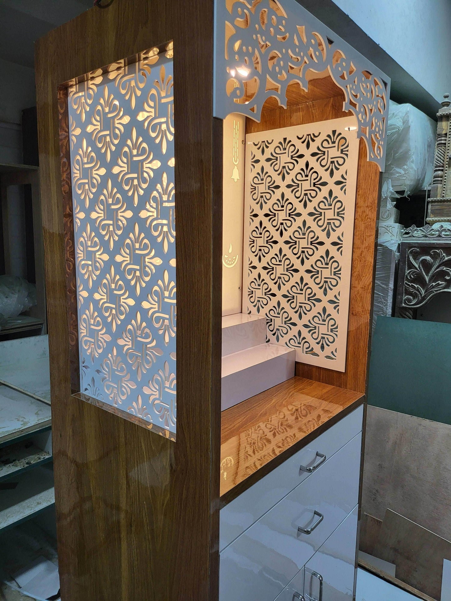 Acrylic Mandir for Home with storage Unit - Home temple