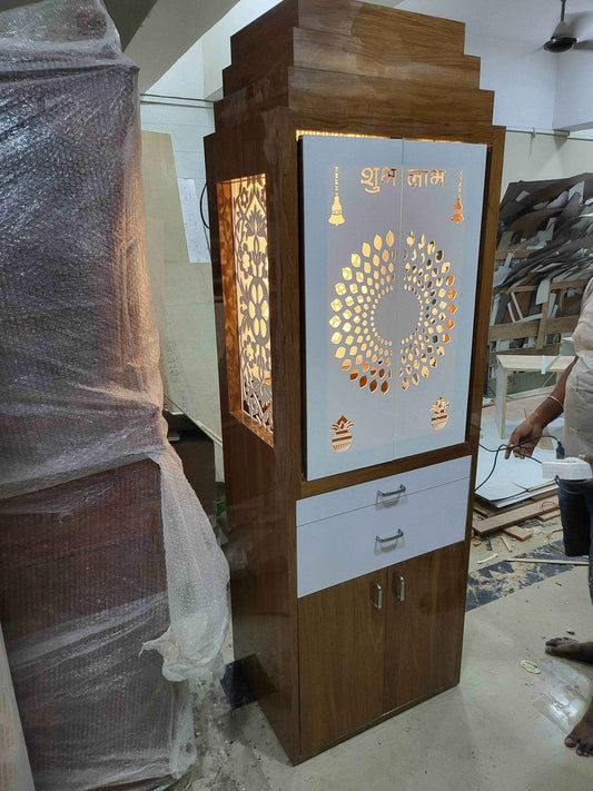 Acrylic Mandir for Home with Full Sliding door