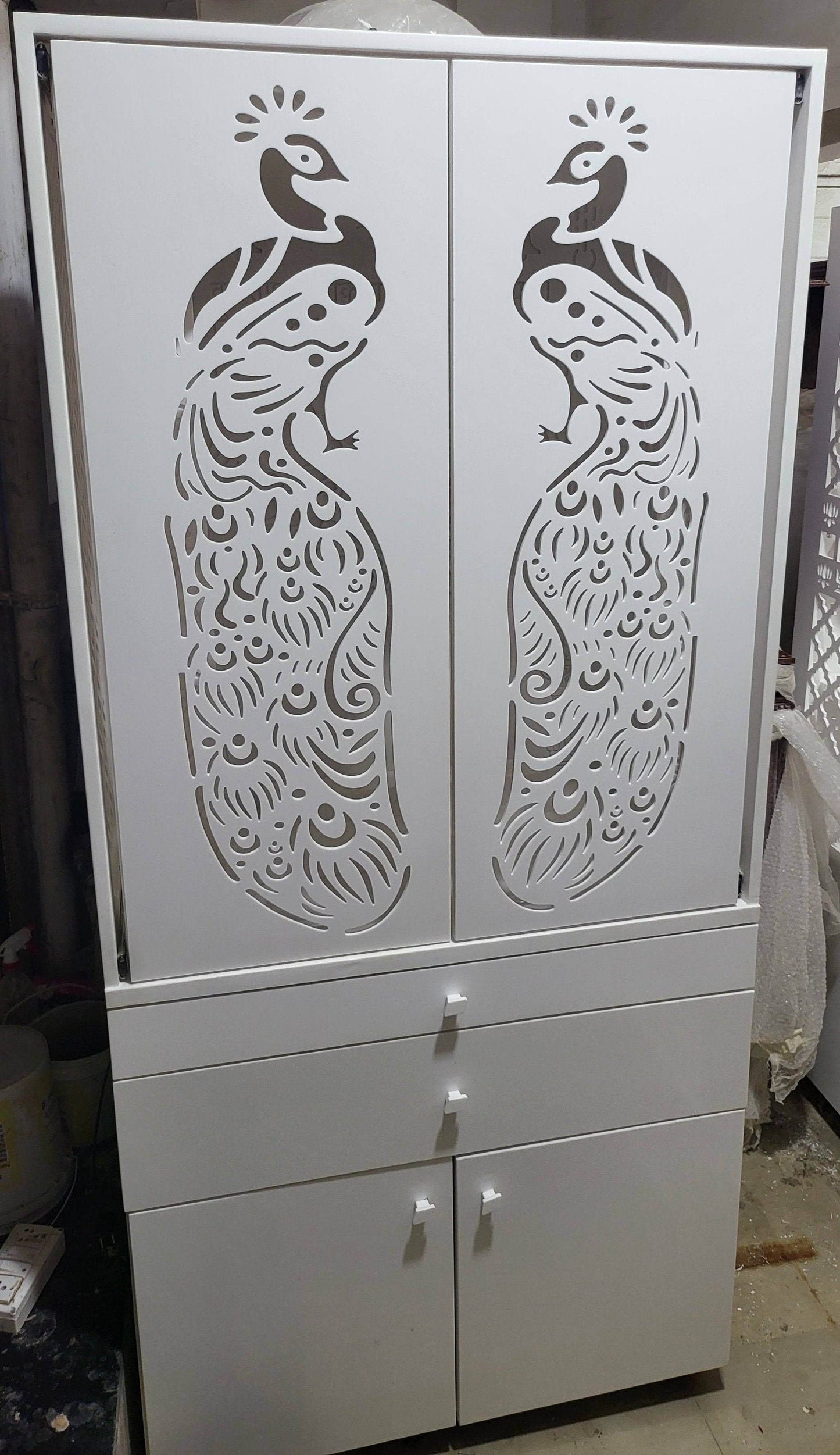 Corian Home Temple with slding doors and storage cabinet - Home temple