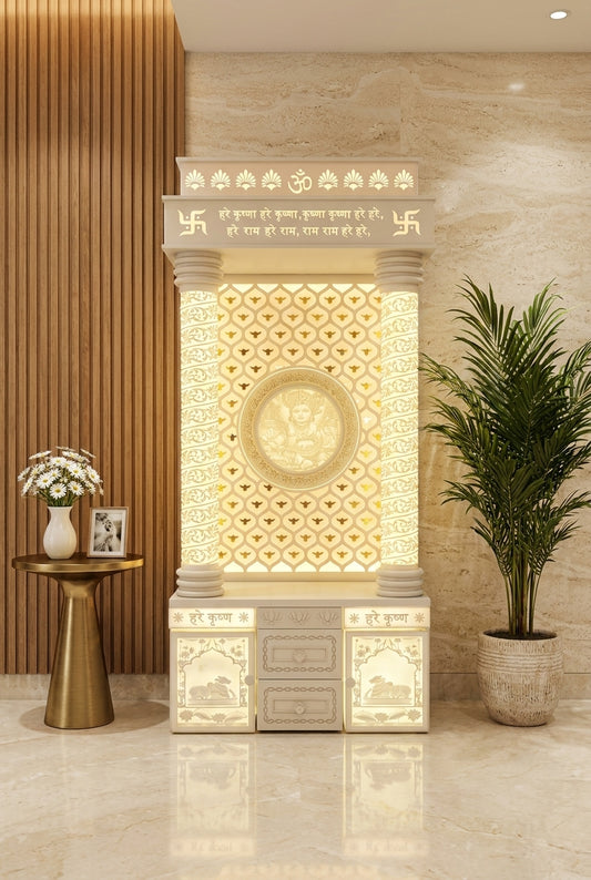 Backlit Shree Krishna Balgopal 3D Corian Temple — Luxury Home Interior — Satguru Creations