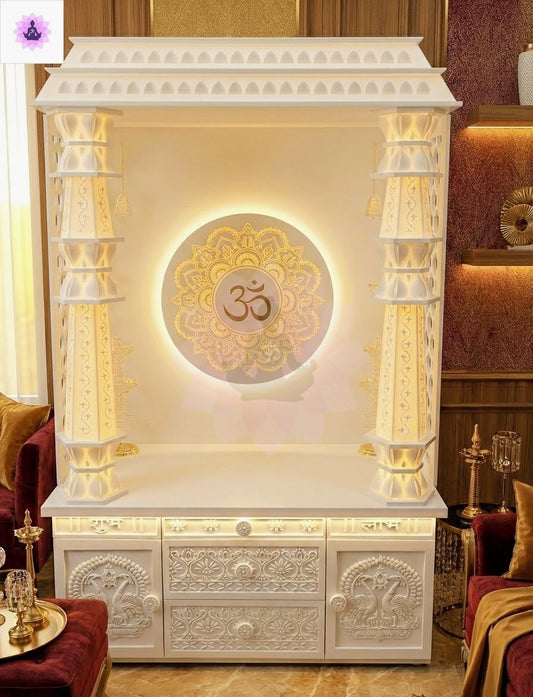 Two-Tier Jali Corian Temple — Peacock Carved Doors - Premium Corian Mandir - Solid Surface Temple - Satguru Creations