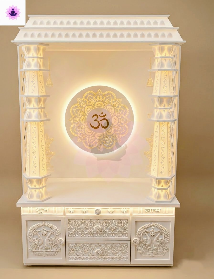 3d corian mandir with om mandala backlit