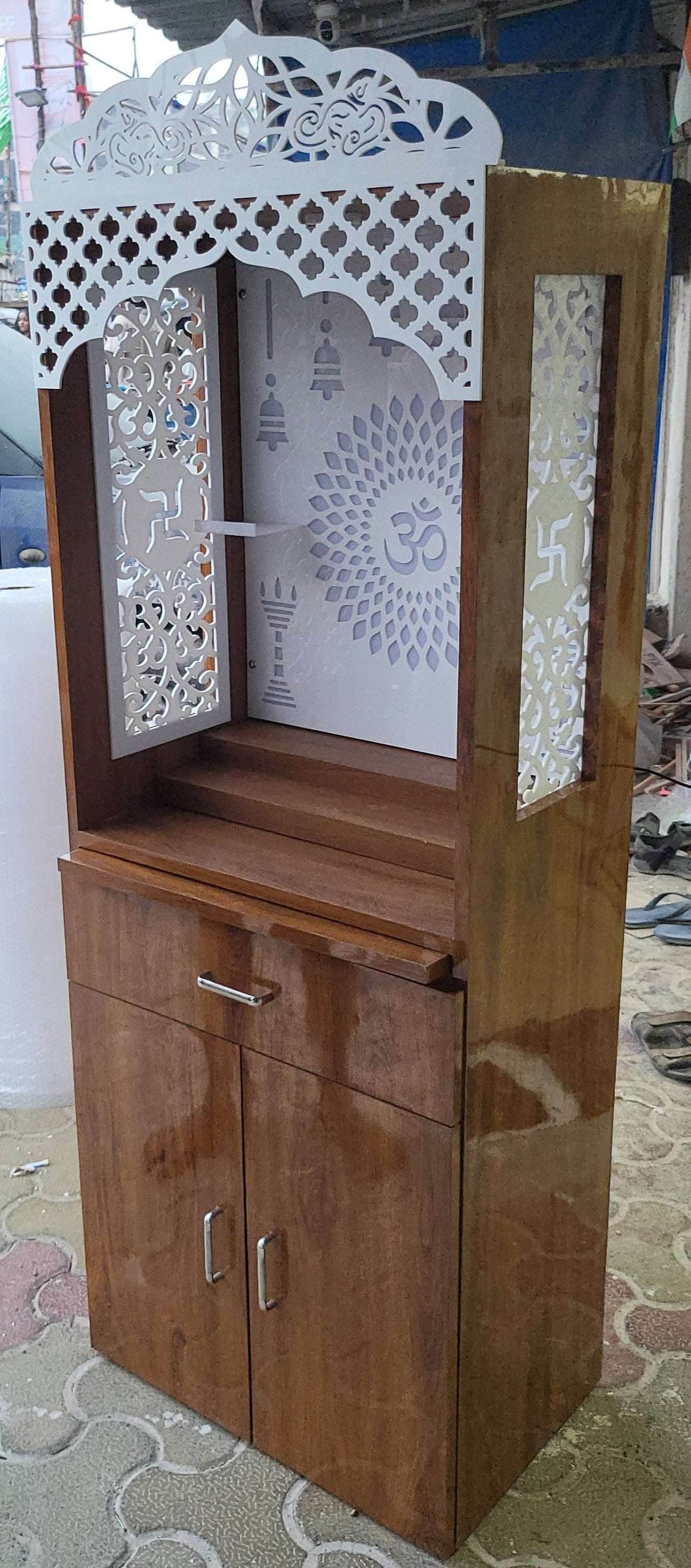 Acrylic home temple design 5 feet x 2 feet x 1.25 feet without storage Natural glossy - Home temple