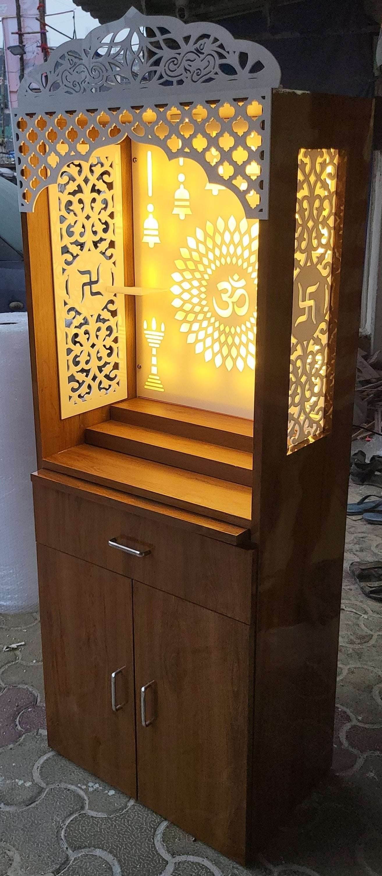 Acrylic home temple design 5 feet x 2 feet x 1.25 feet without storage Natural glossy - Home temple