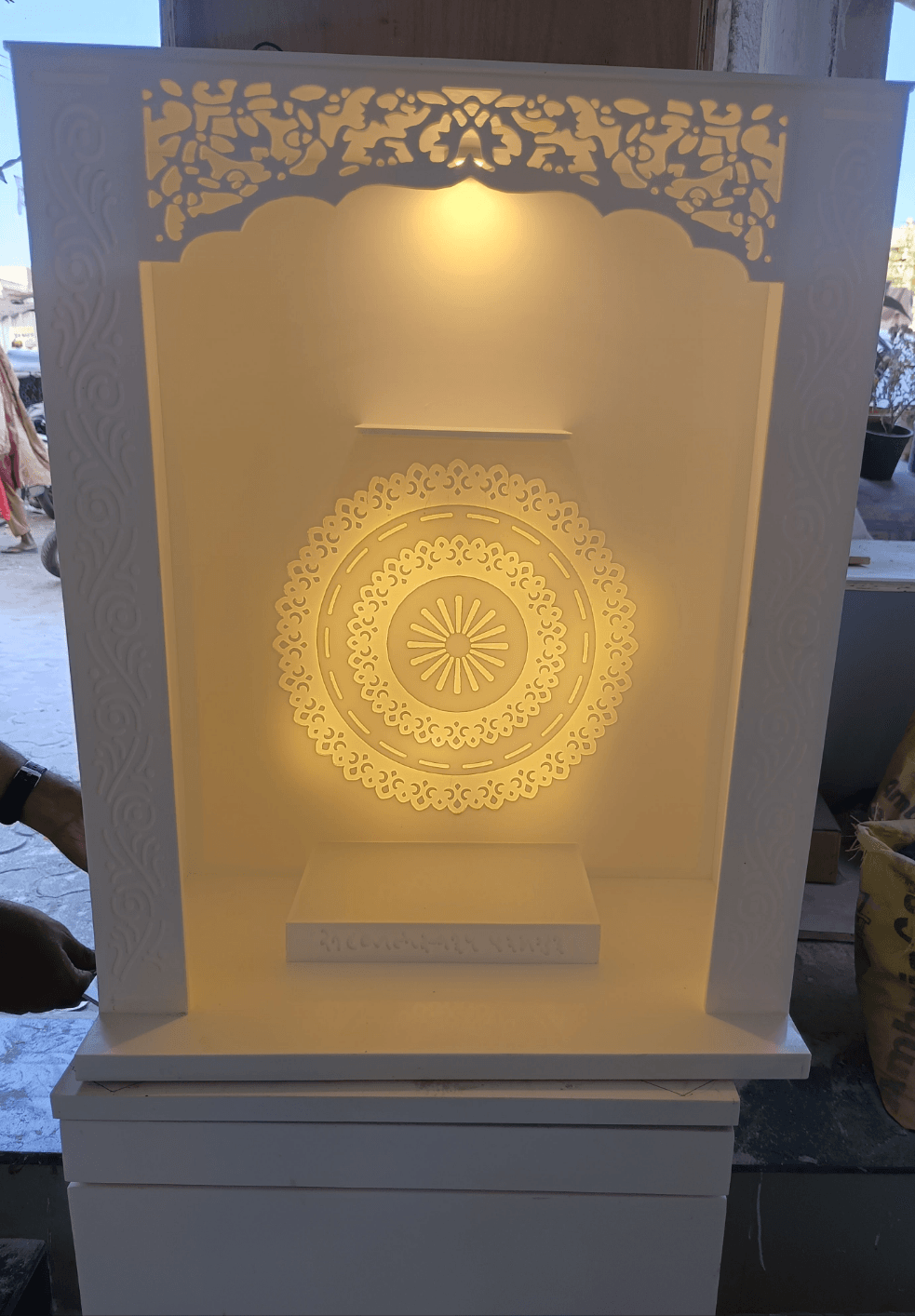 Jain Corian Temple for home with round pillar design - Home temple