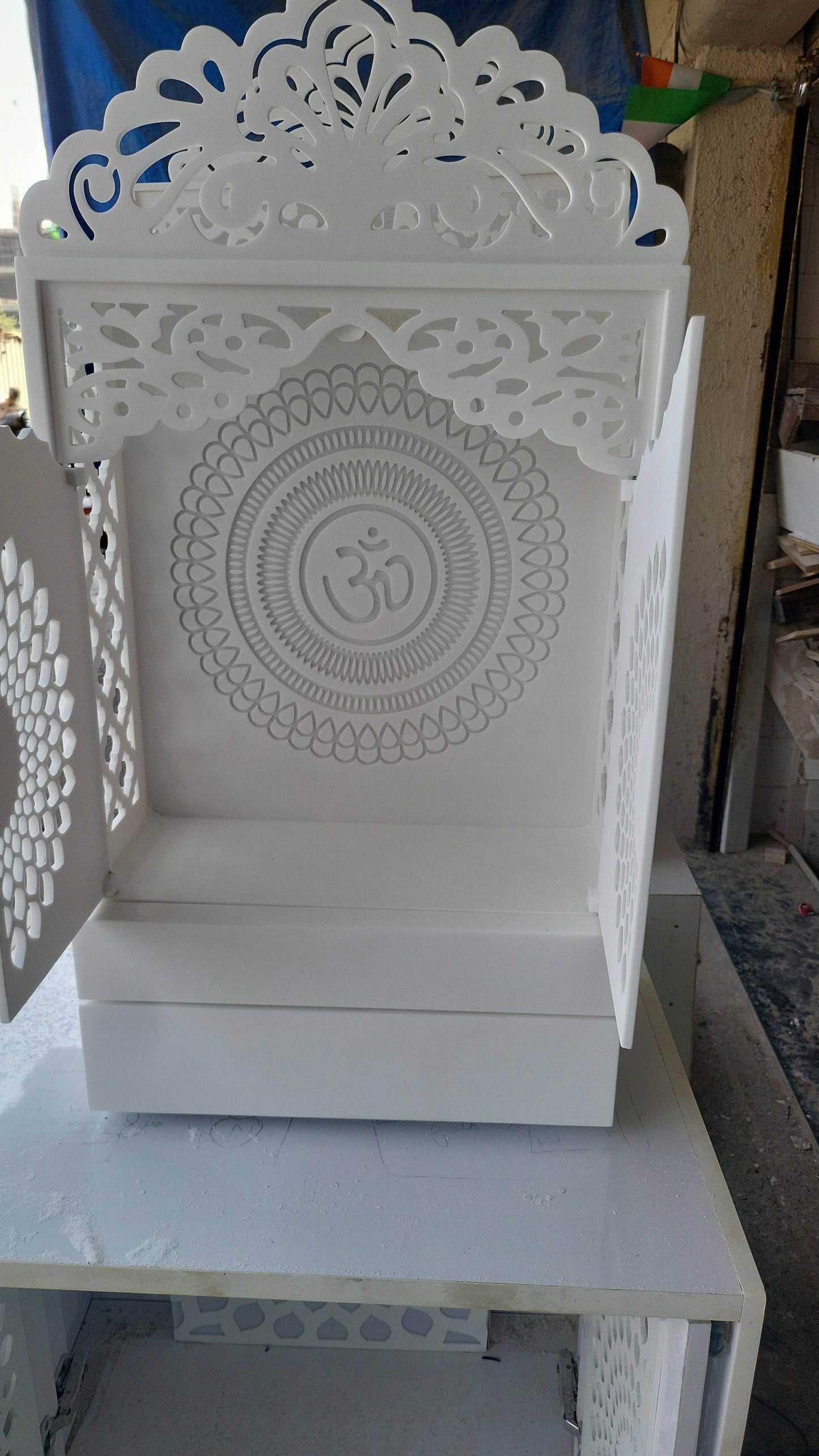 Compact corian Mandir with door wallmount temple - Home temple