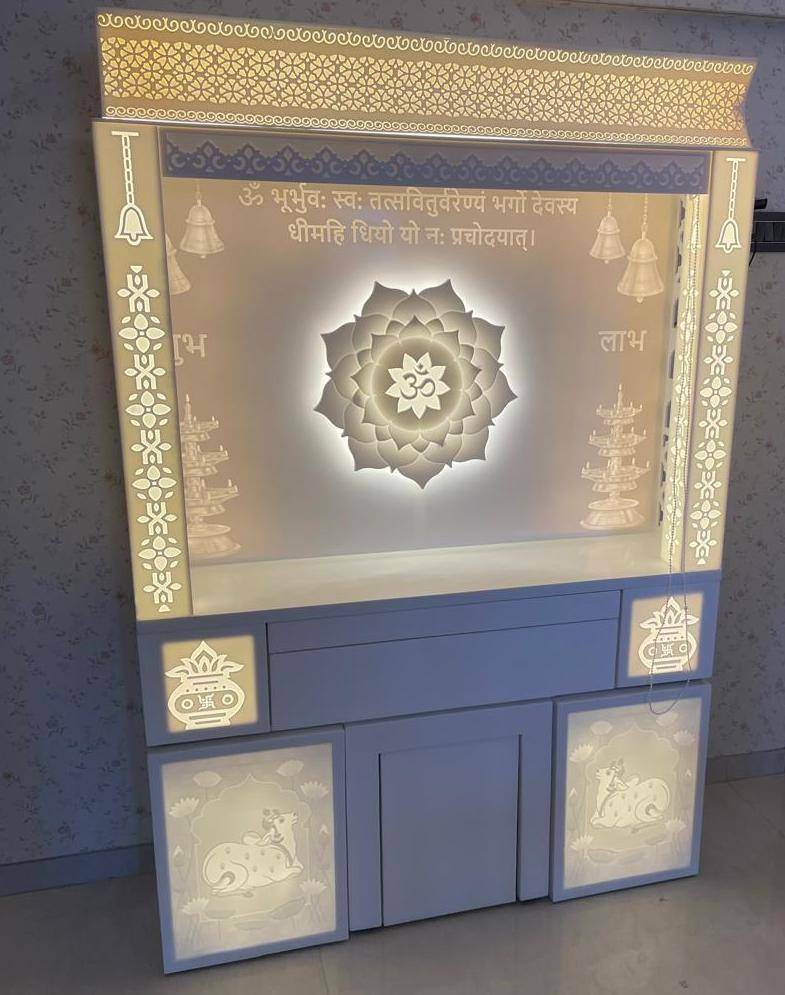 Corian Home Temple with backlit lotus 3d - Home temple