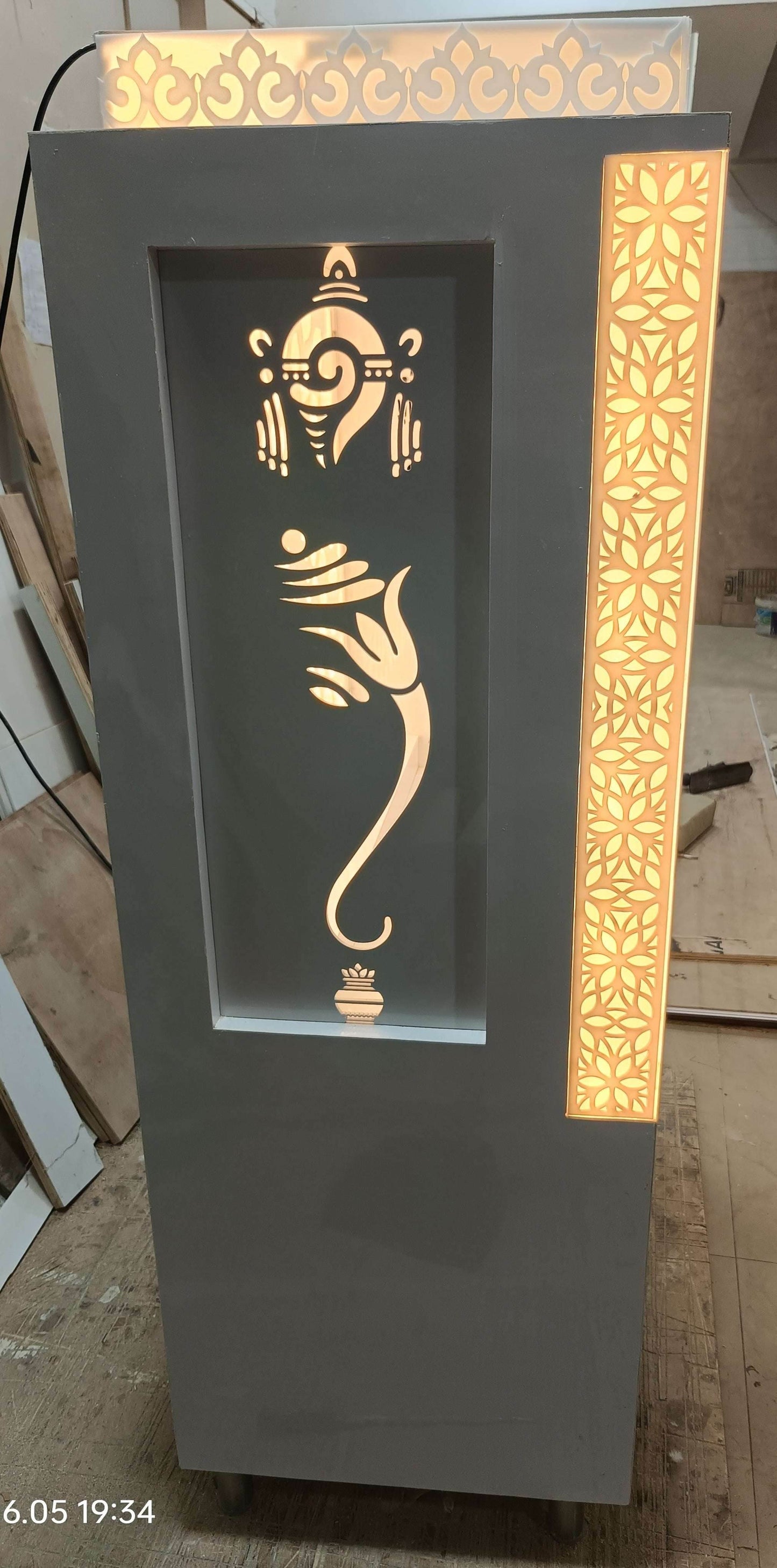 Acrylic Mandir compact with backlit pillars - Home temple