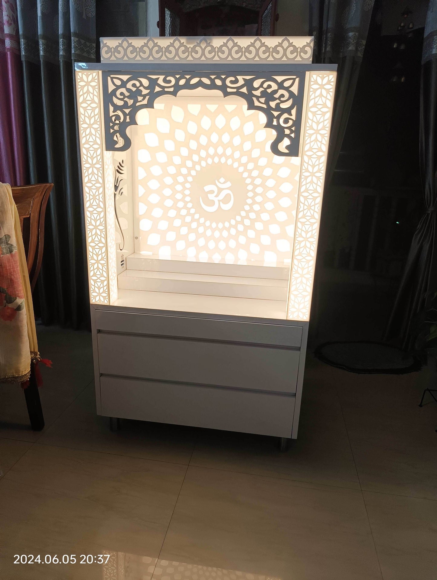 Acrylic Mandir compact with backlit pillars - Home temple