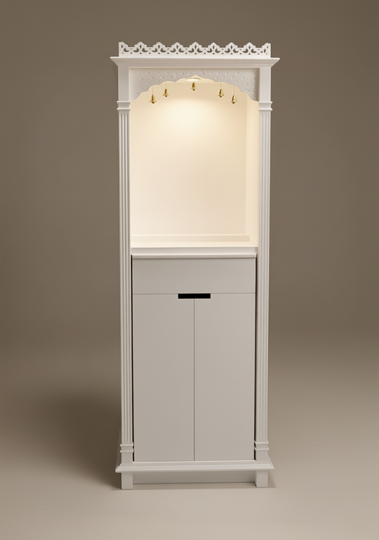 Affordable 5ft Large Corian Temple Minimalist Commercial - Premium Corian Mandir - Solid Surface Temple - Satguru Creations