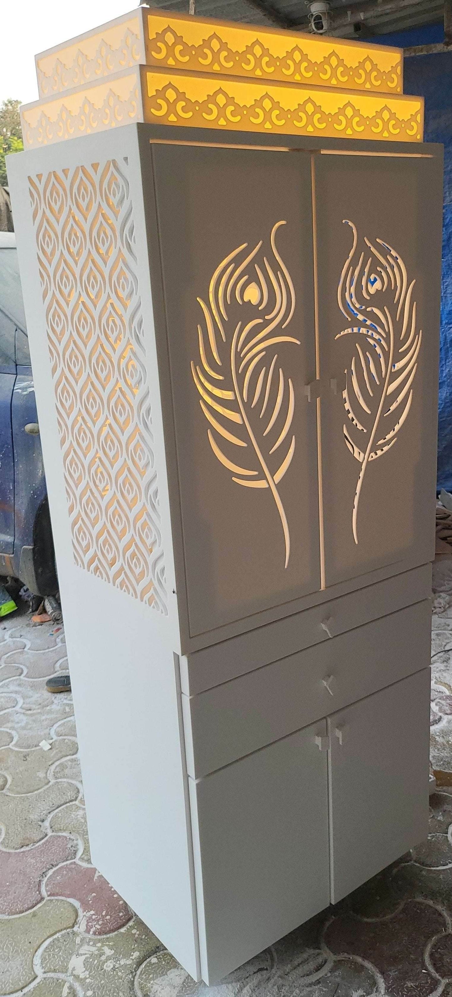 White corian Home Temple with doors - Home temple