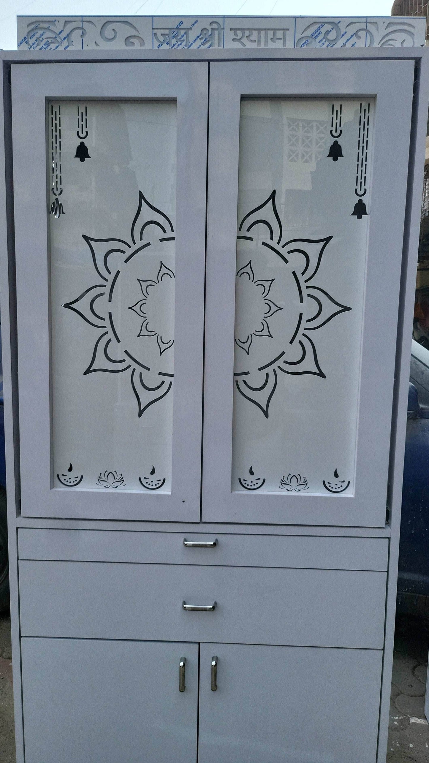 Acrylic Mandir with pocket doors beautiful customised white temple - Home temple