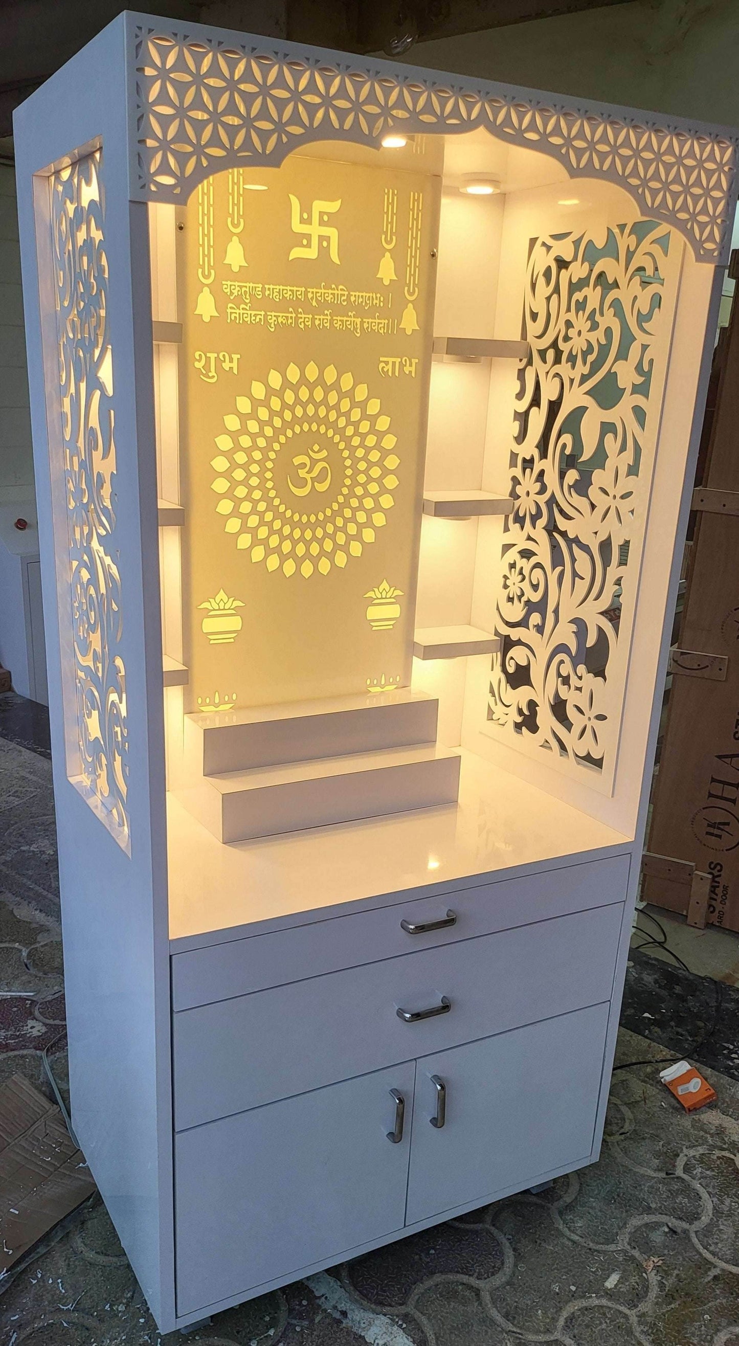 Acrylic home mandir with shelves 5.5feet - Home temple