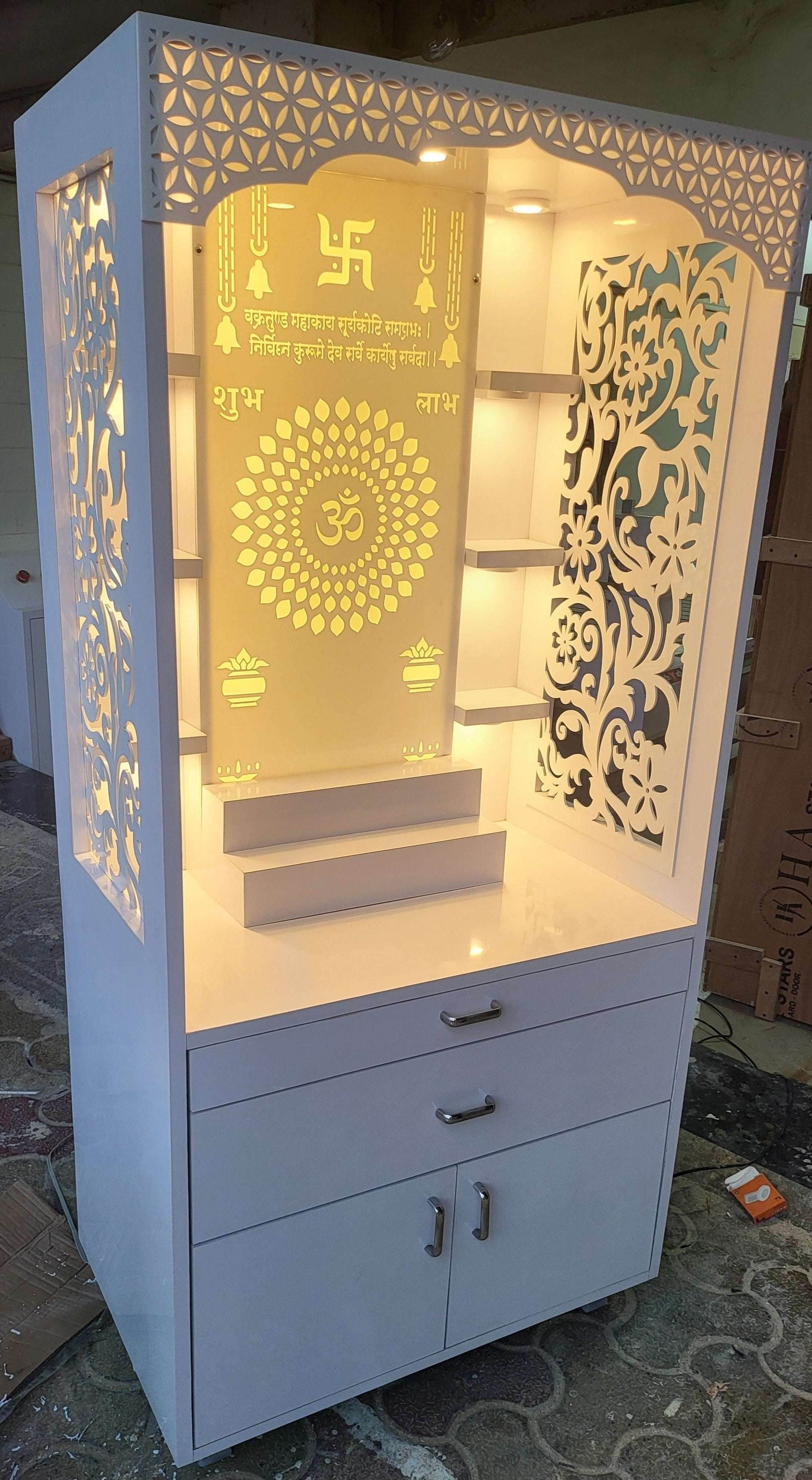 Acrylic home mandir with shelves 5.5feet - Home temple
