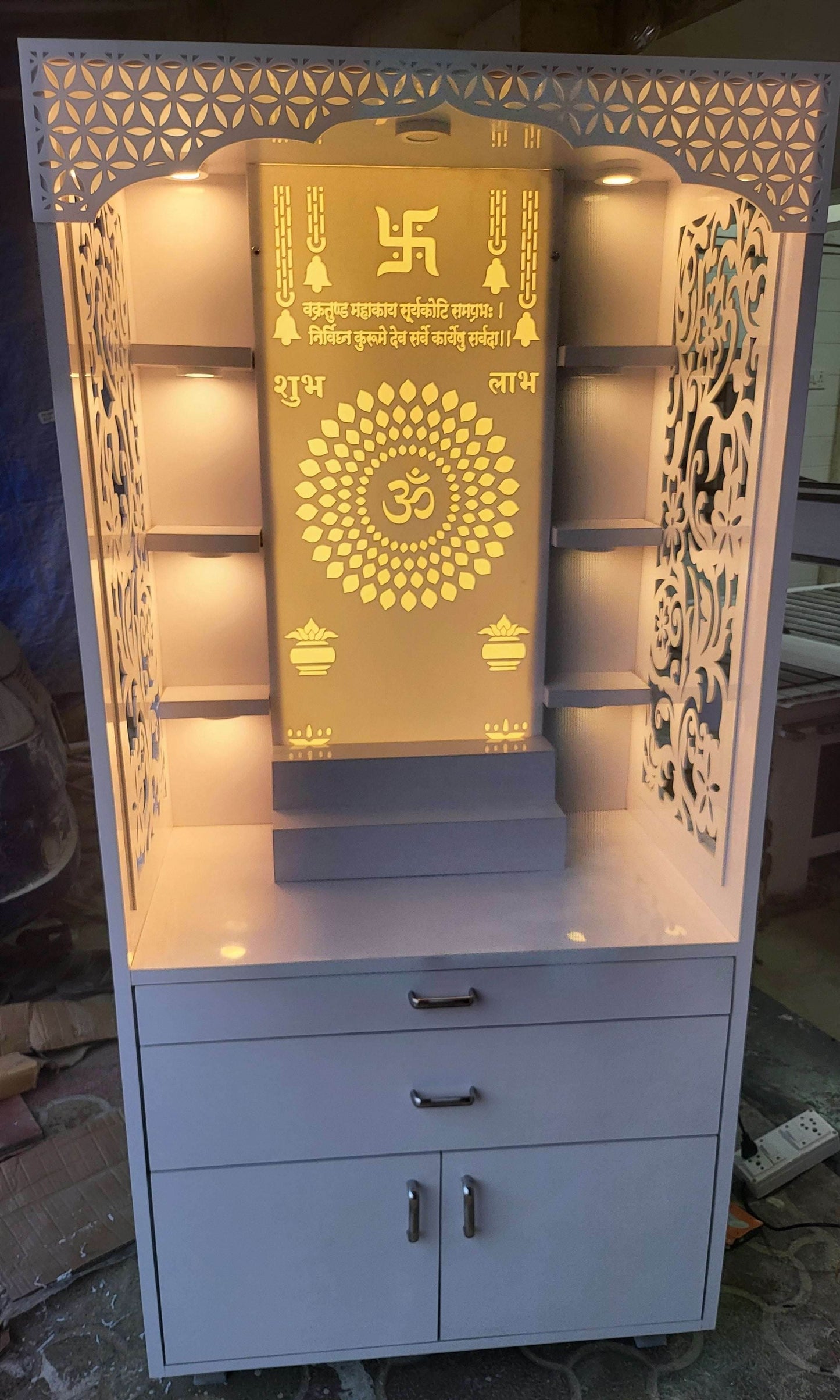 Acrylic home mandir with shelves 5.5feet - Home temple