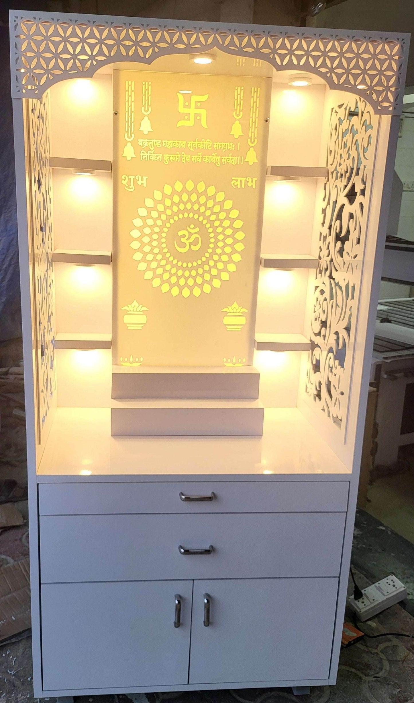 Acrylic home mandir with shelves 5.5feet - Home temple
