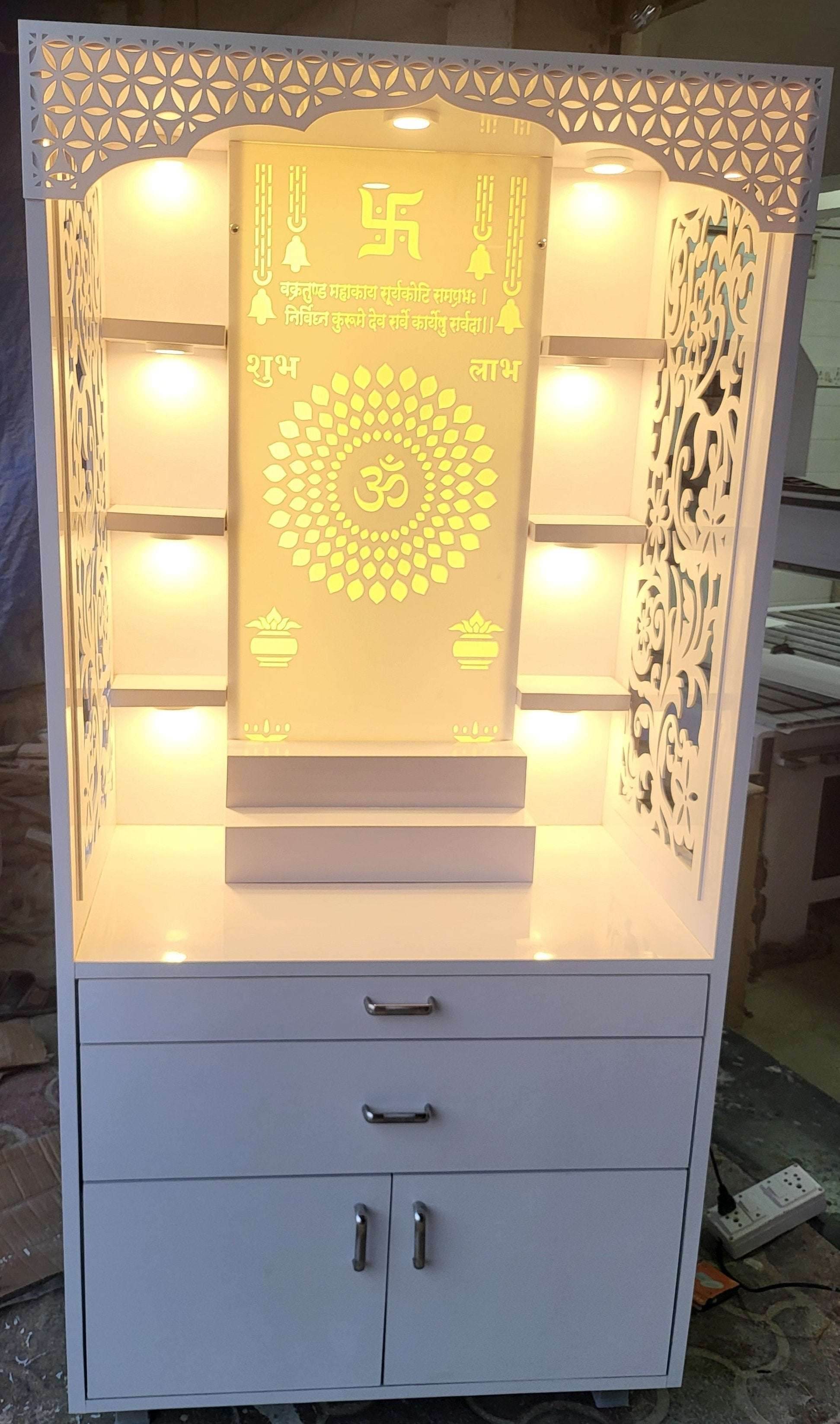 Acrylic home mandir with shelves 5.5feet - Home temple