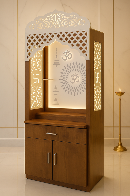 Acrylic Home Temple 5ft x 2ft Natural Glossy — Optional Storage — Luxury Indian Home Interior — Satguru Creations