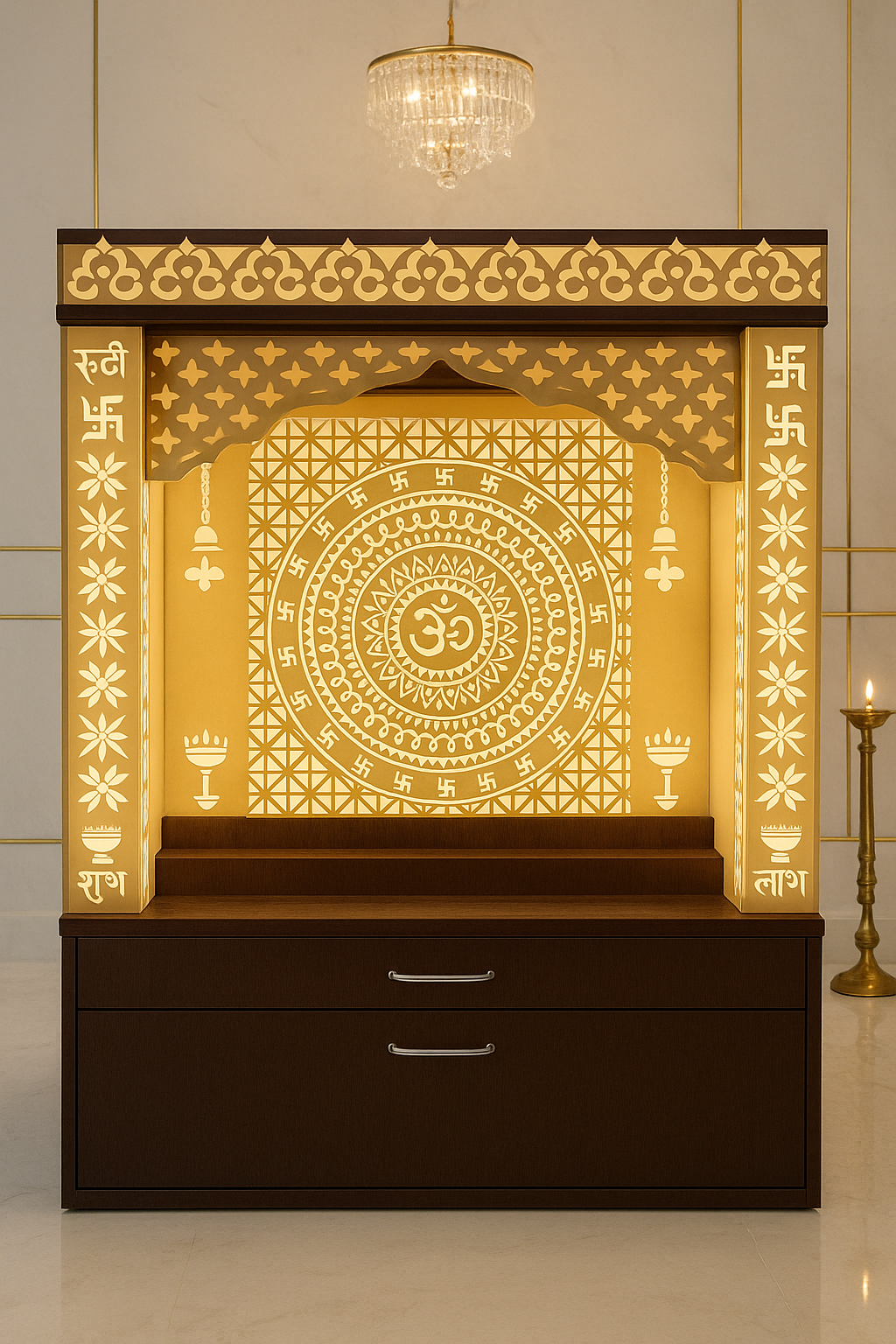 Acrylic Temple for Home — Flat-Pack 4ft Pooja Mandir — Luxury Indian Home Interior — Satguru Creations