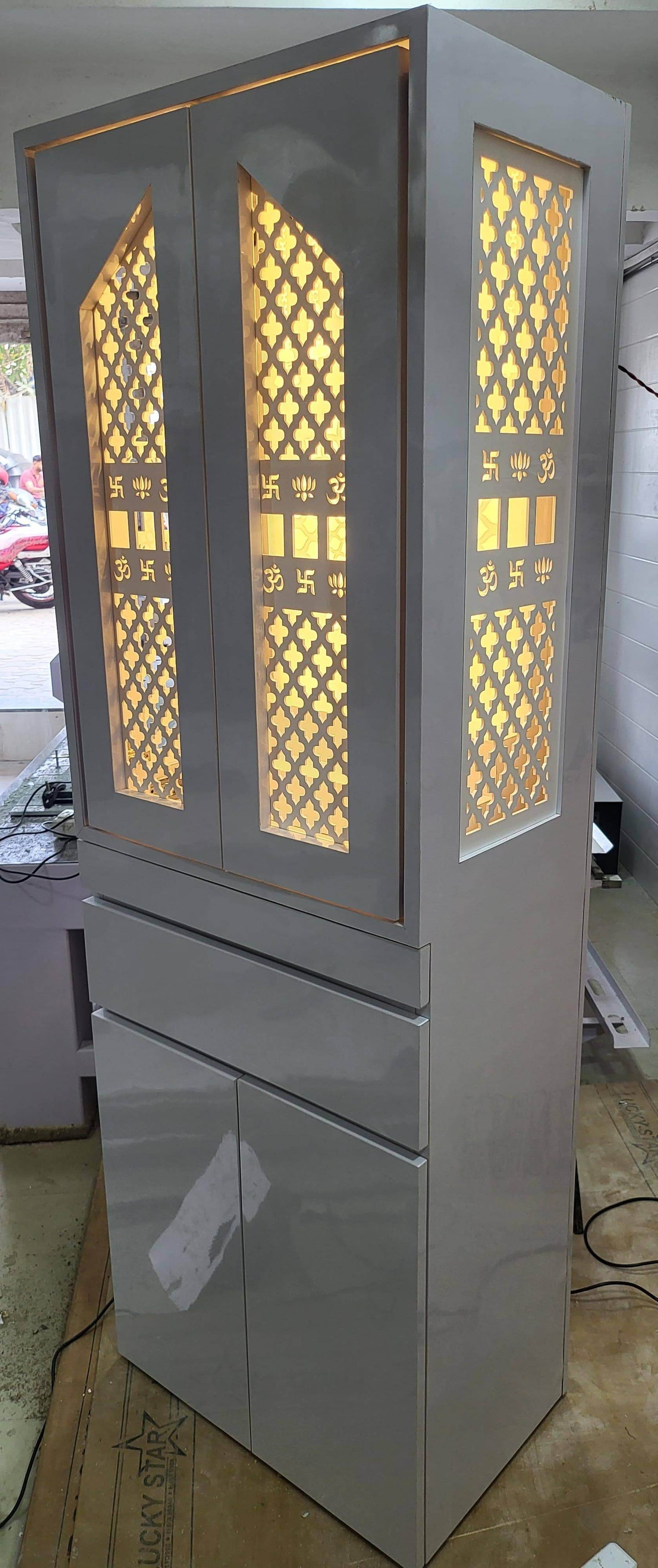 Acrylic mandir with pocket door traditional design - Home temple
