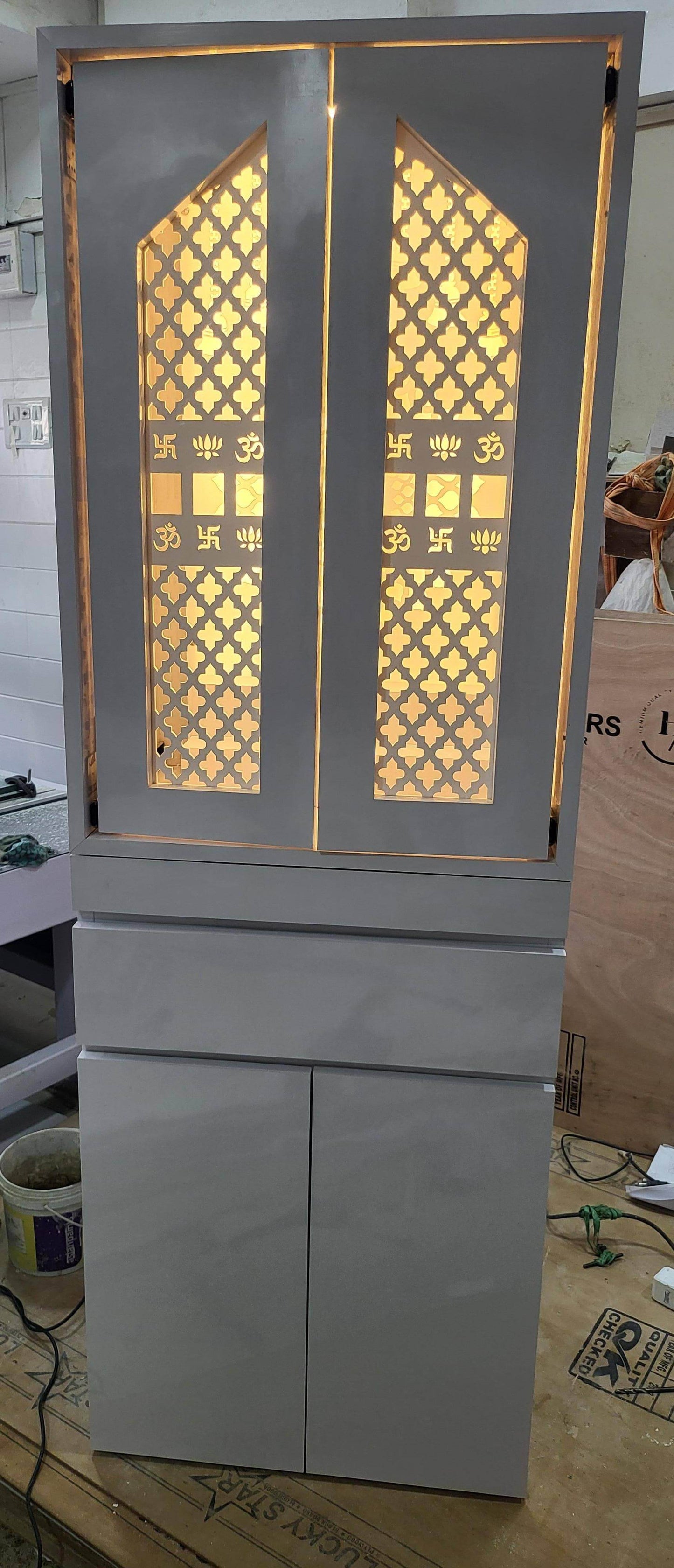 Acrylic mandir with pocket door traditional design - Home temple