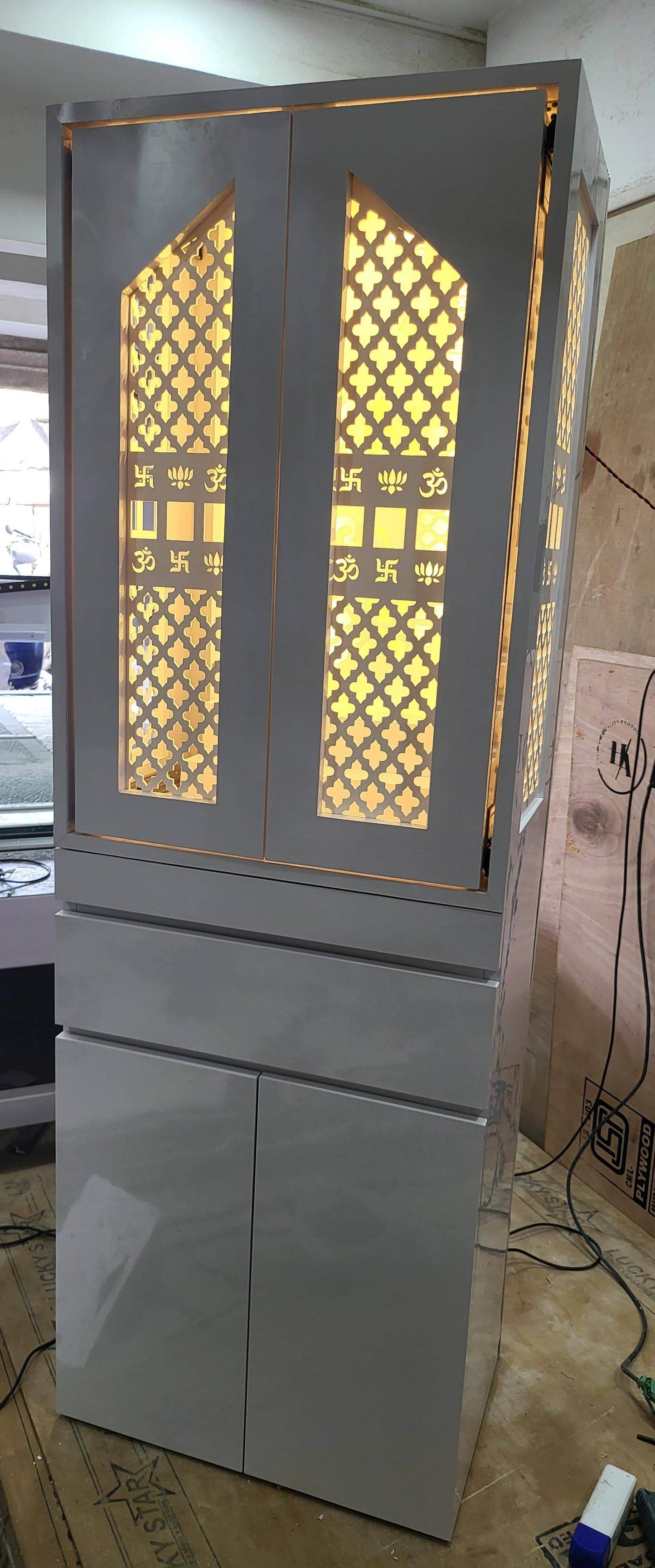 Acrylic mandir with pocket door traditional design - Home temple