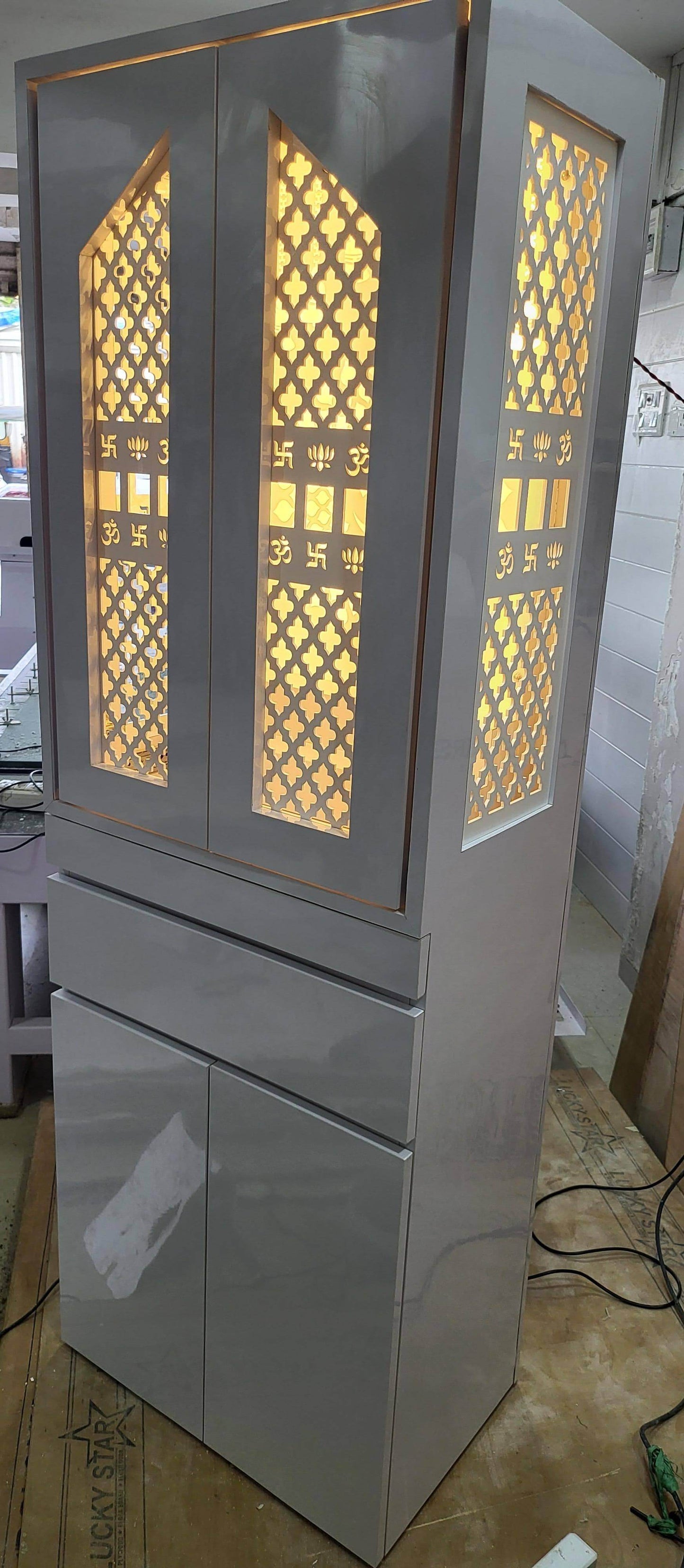Acrylic mandir with pocket door traditional design - Home temple