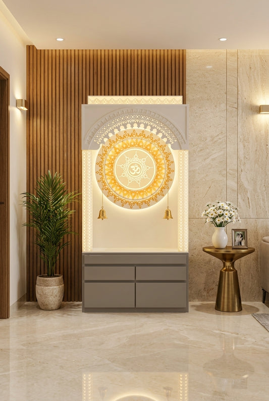 Corian Mandir for Home Andheri West — Mumbai Install — Luxury Home Interior — Satguru Creations