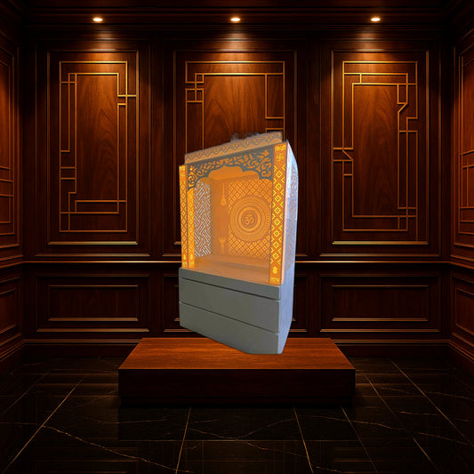 Buy Compact Corian Mandir for Home with Hidden Storage | Handcrafted Corian Temple Design | Satguru Creations