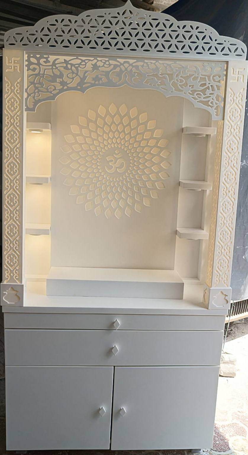 Corian Temple design with Om and storage 5.5ft x 3ft x 1.2ft - Home temple