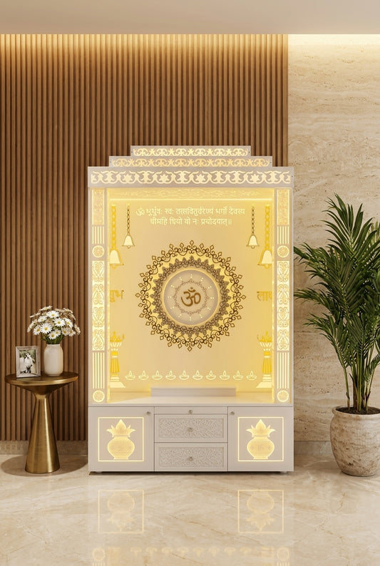 Exotic Designer Corian Temple for Home — Luxury Mandir — Luxury Home Interior — Satguru Creations