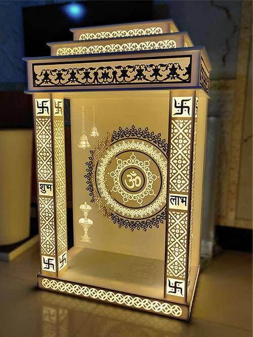 Corian Mandir with backlit pillars - Home temple