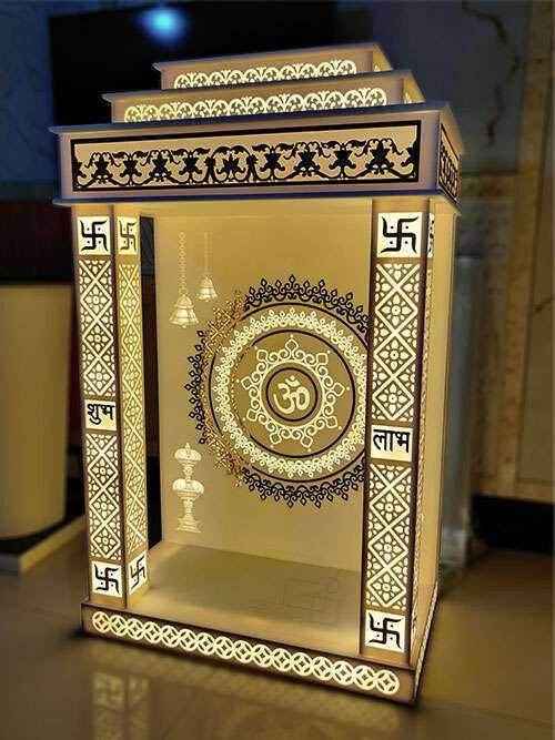 Corian Mandir with backlit pillars