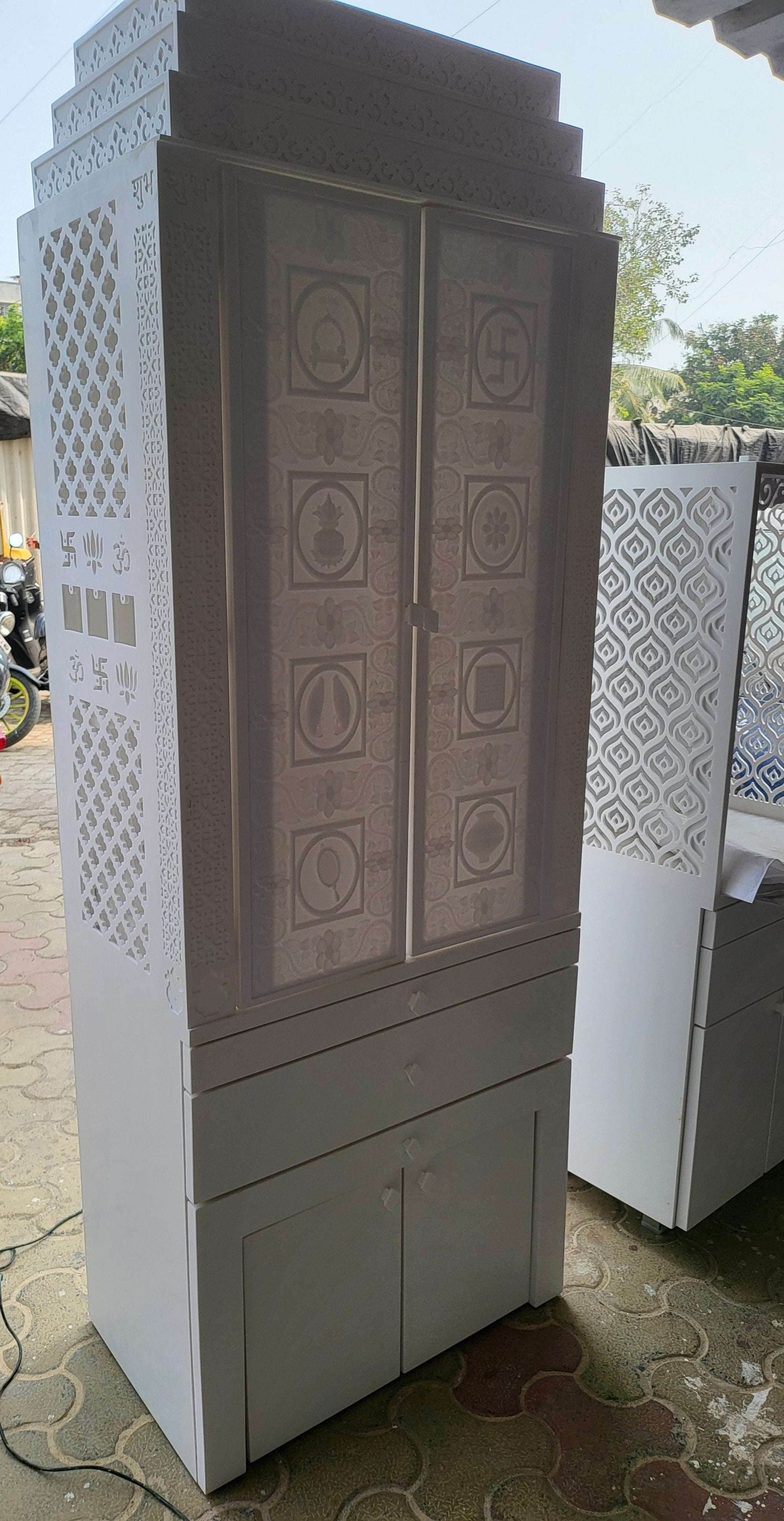 3d designer corian mandir with door Asthamangal - Home temple