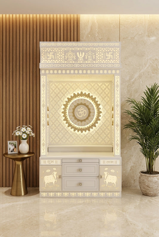 Corian Temple for Home — Center Om Designer Mandir — Luxury Home Interior — Satguru Creations