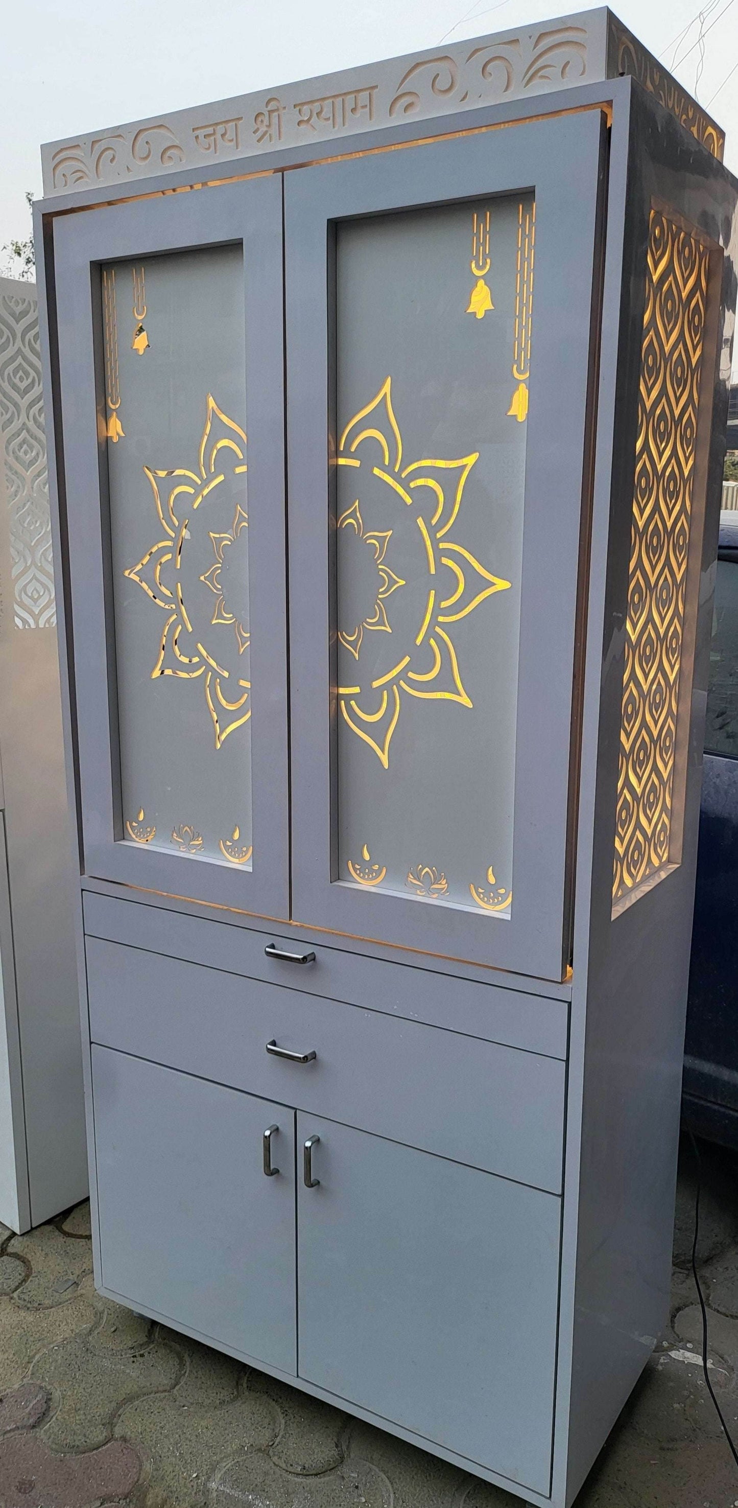 Acrylic Mandir with pocket doors beautiful customised white temple - Home temple