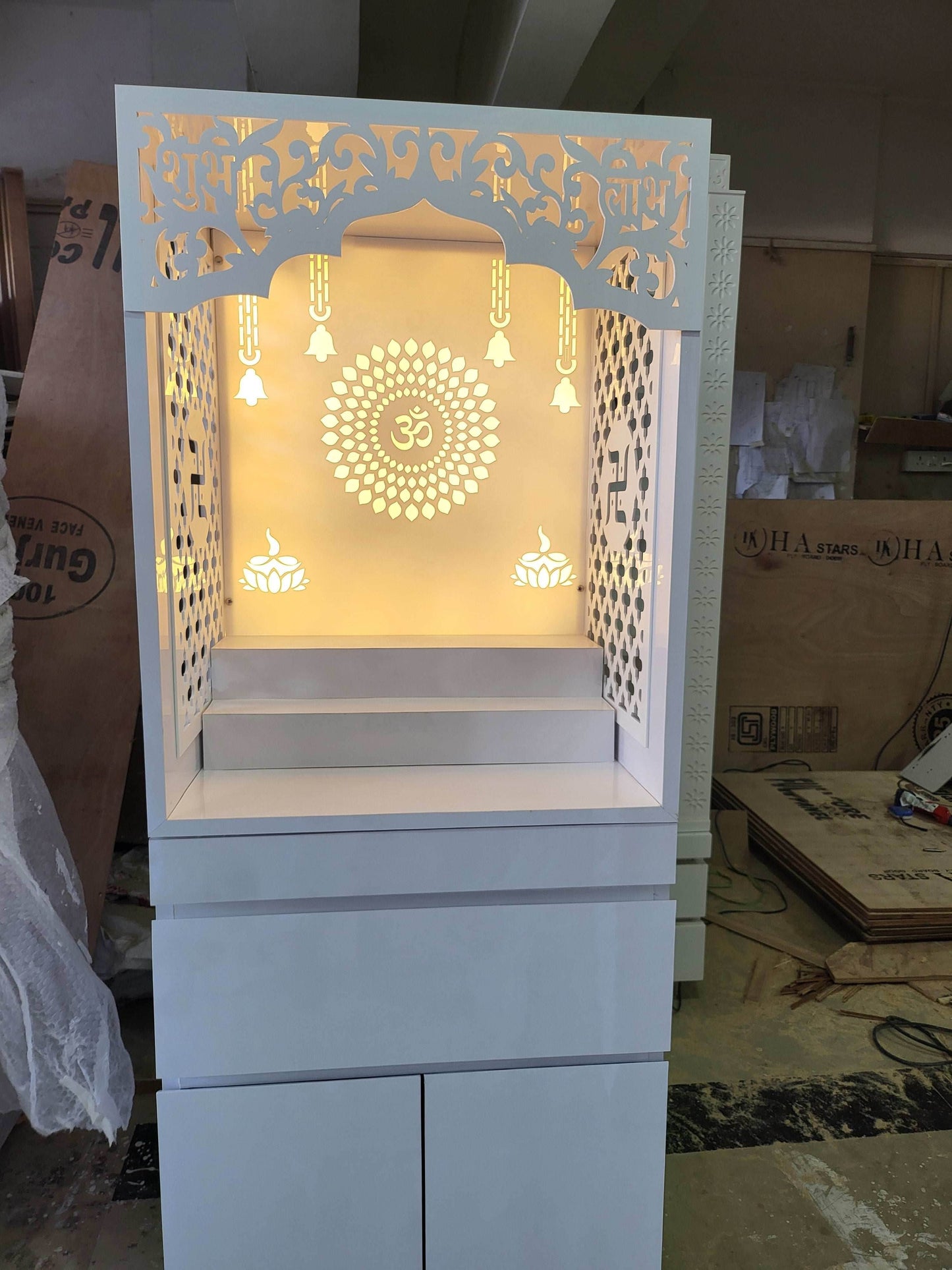 Acrylic Mandir for Home ( white elegant handleless design) - Home temple