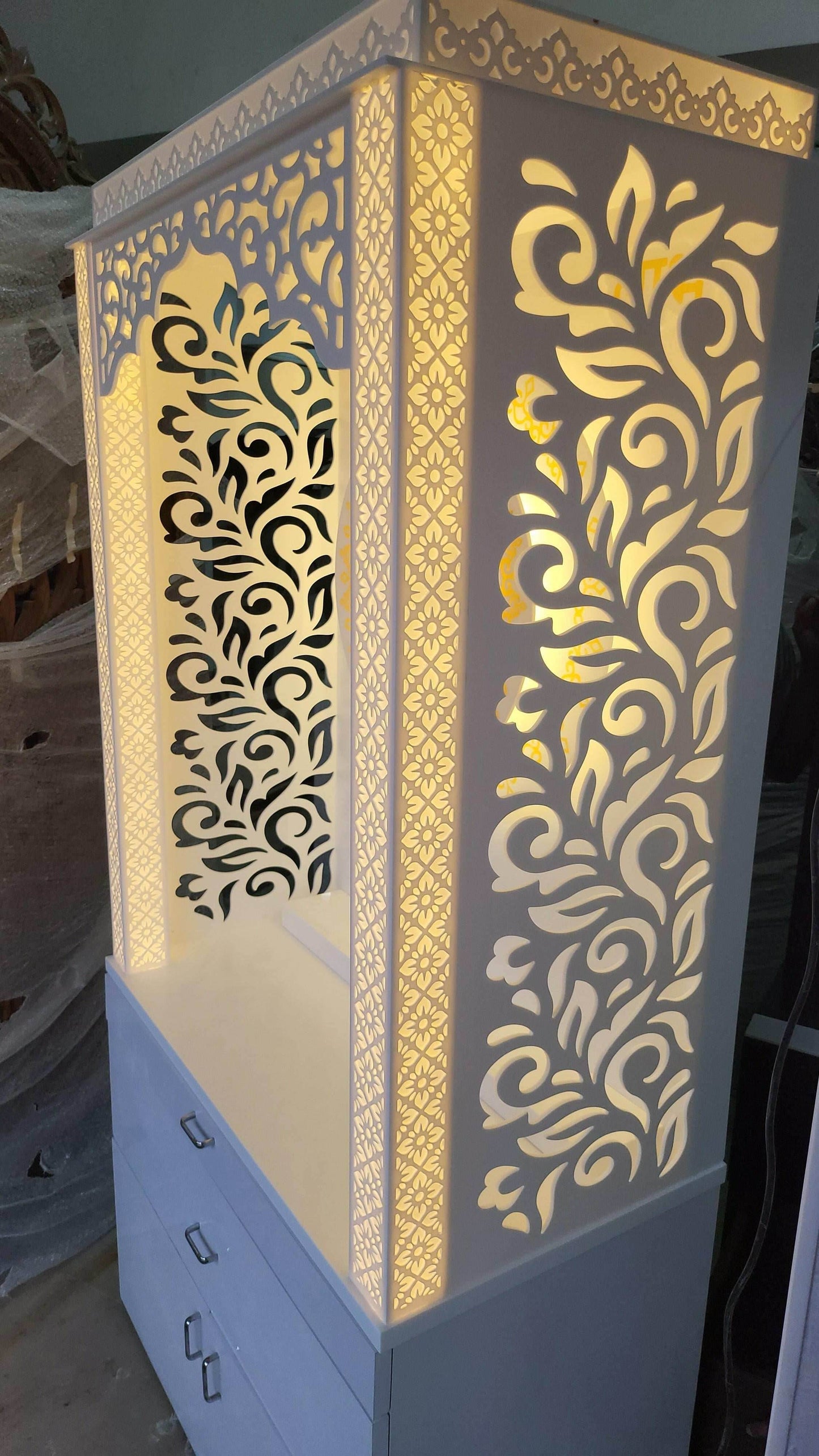 Best Corian Mandir with laminated storage in India 2026