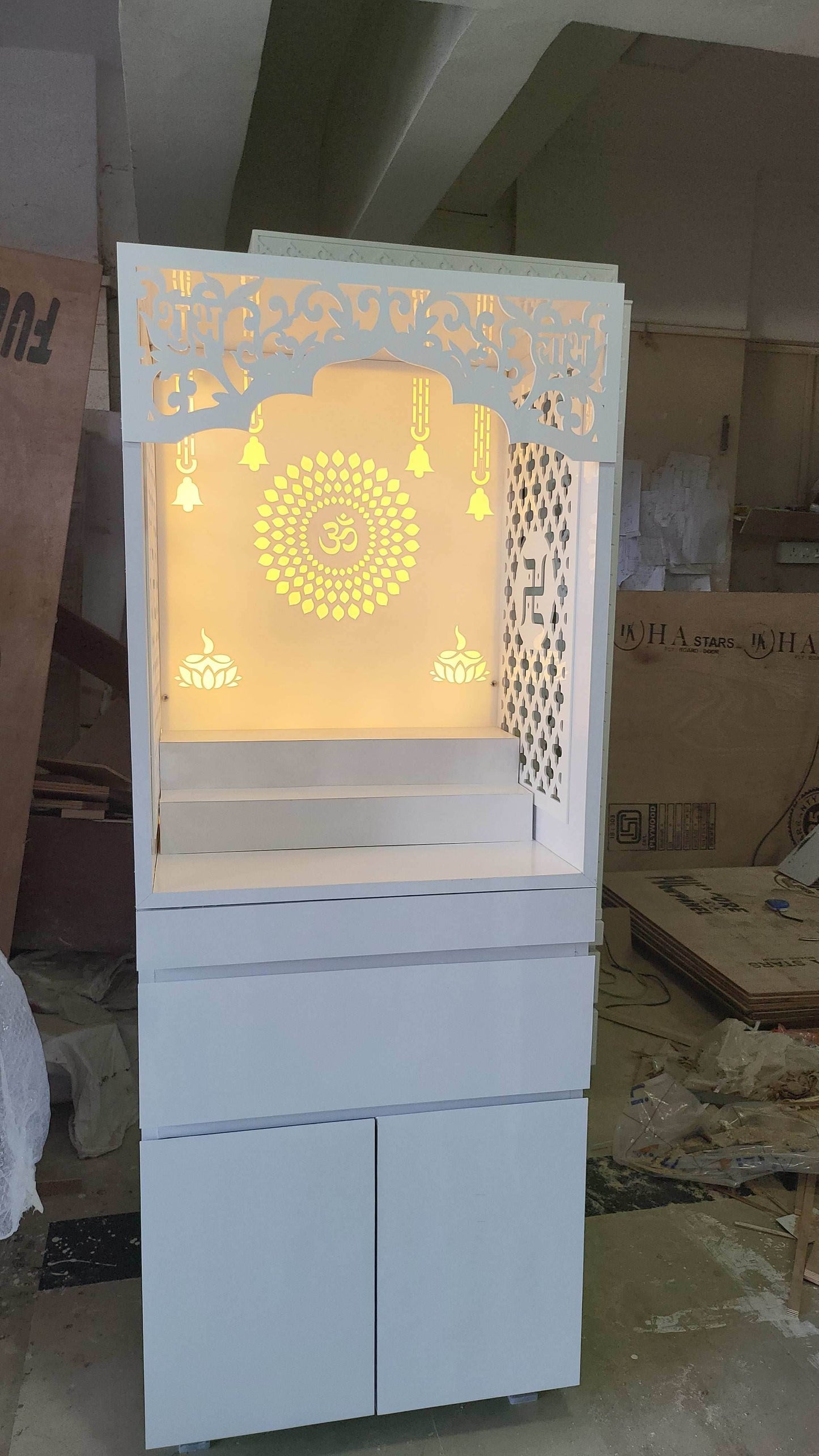 Acrylic Mandir for Home ( white elegant handleless design) - Home temple