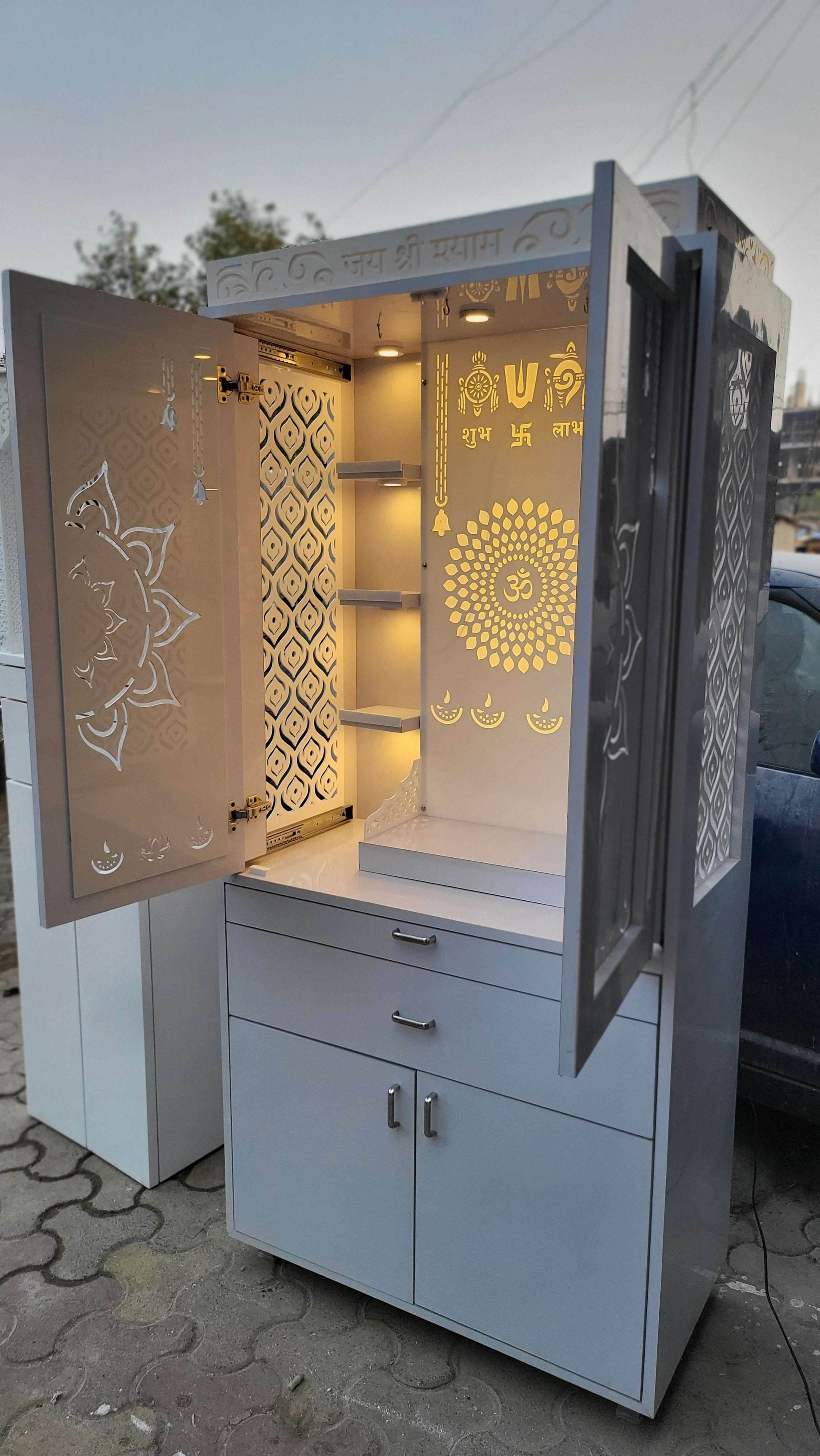 Acrylic mandir with pocket door - Home temple
