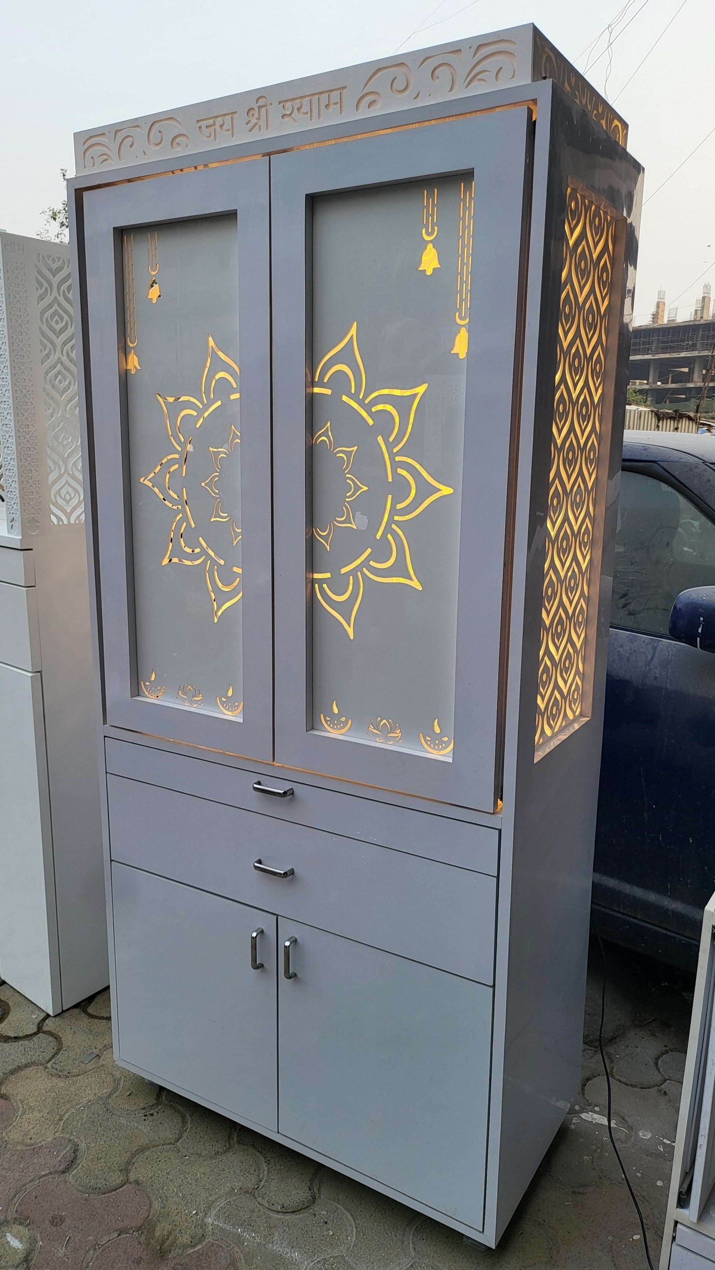 Acrylic mandir with pocket door - Home temple