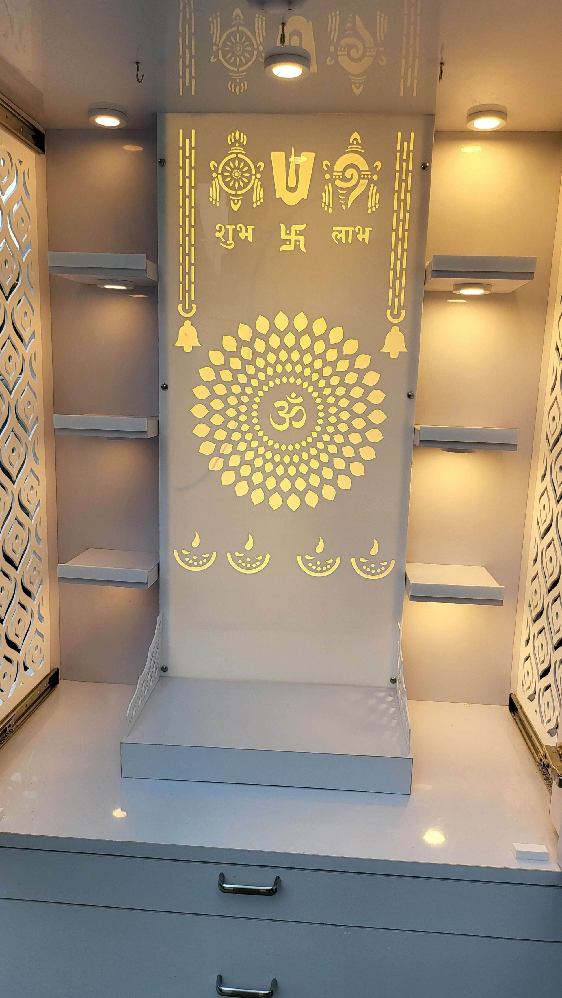 Acrylic mandir with pocket door - Home temple