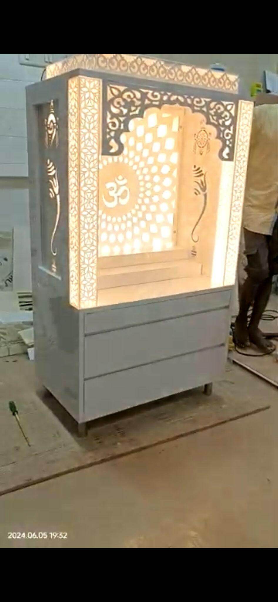 Acrylic Mandir compact with backlit pillars - Home temple