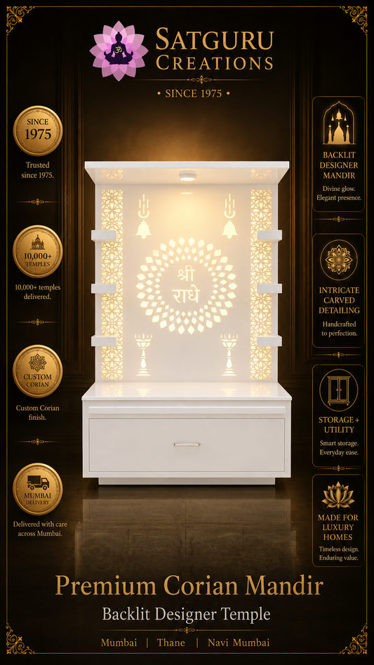 Glacier White Wall-Mount Corian Mandir — Satguru Creations daily post