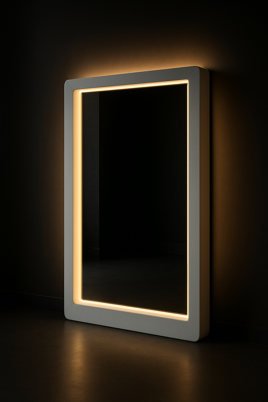 Monolith Backlit Corian-Framed Mirror by Satguru Creations