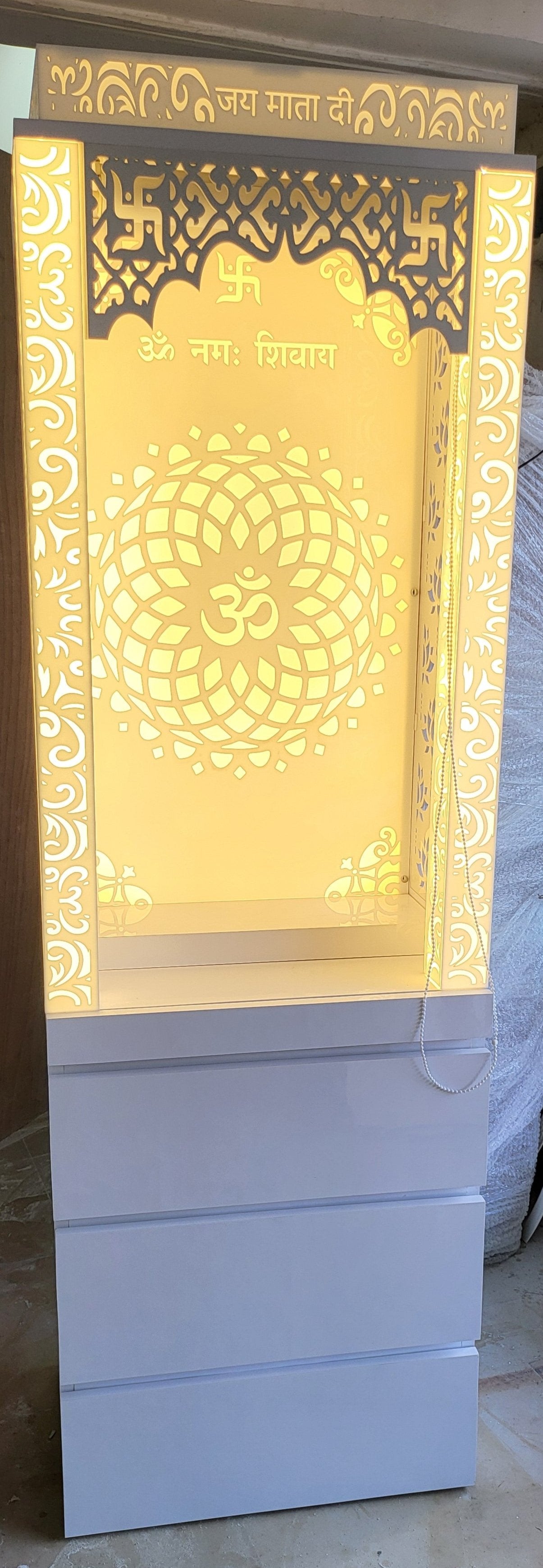 Acrylic mandir with storage 6 feet x 2 feet corian mandir mumbai