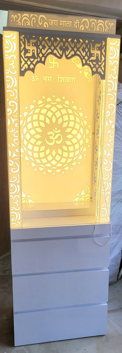 Acrylic mandir with storage 6 feet x 2 feet corian mandir mumbai