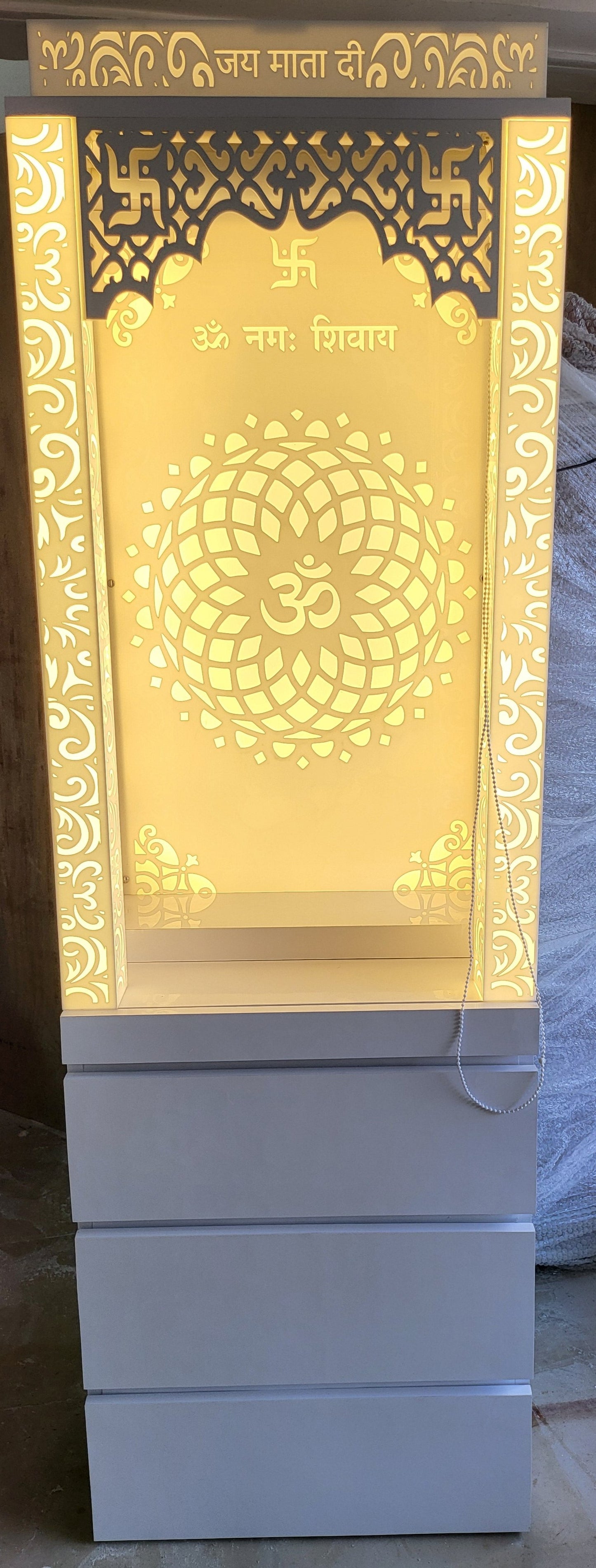 Acrylic mandir with storage 6 feet x 2 feet corian mandir mumbai