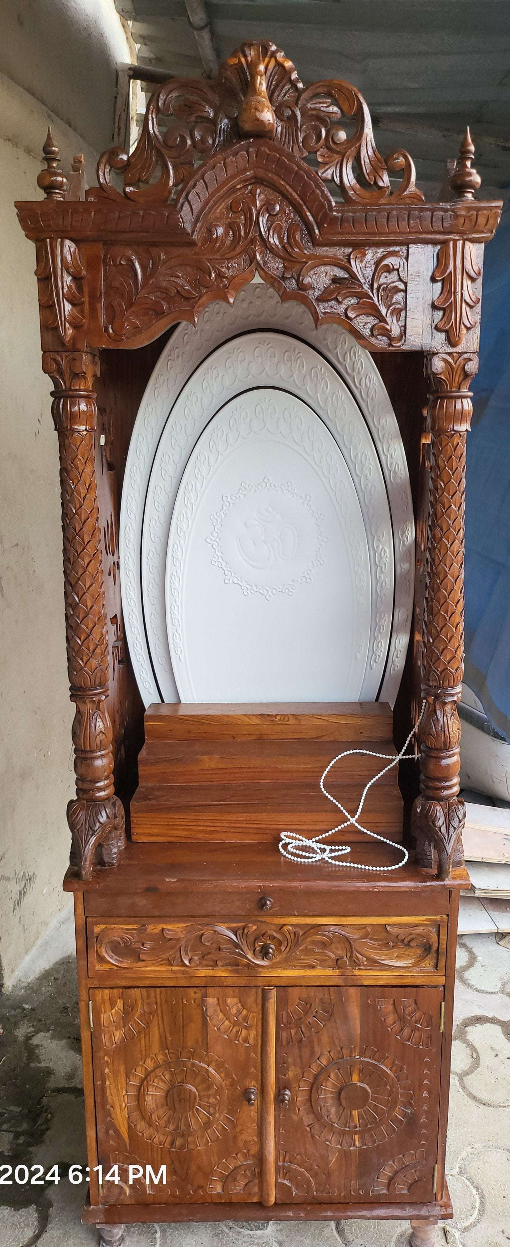 Teakwood mandir for home with backlit corian panel corian mandir mumbai